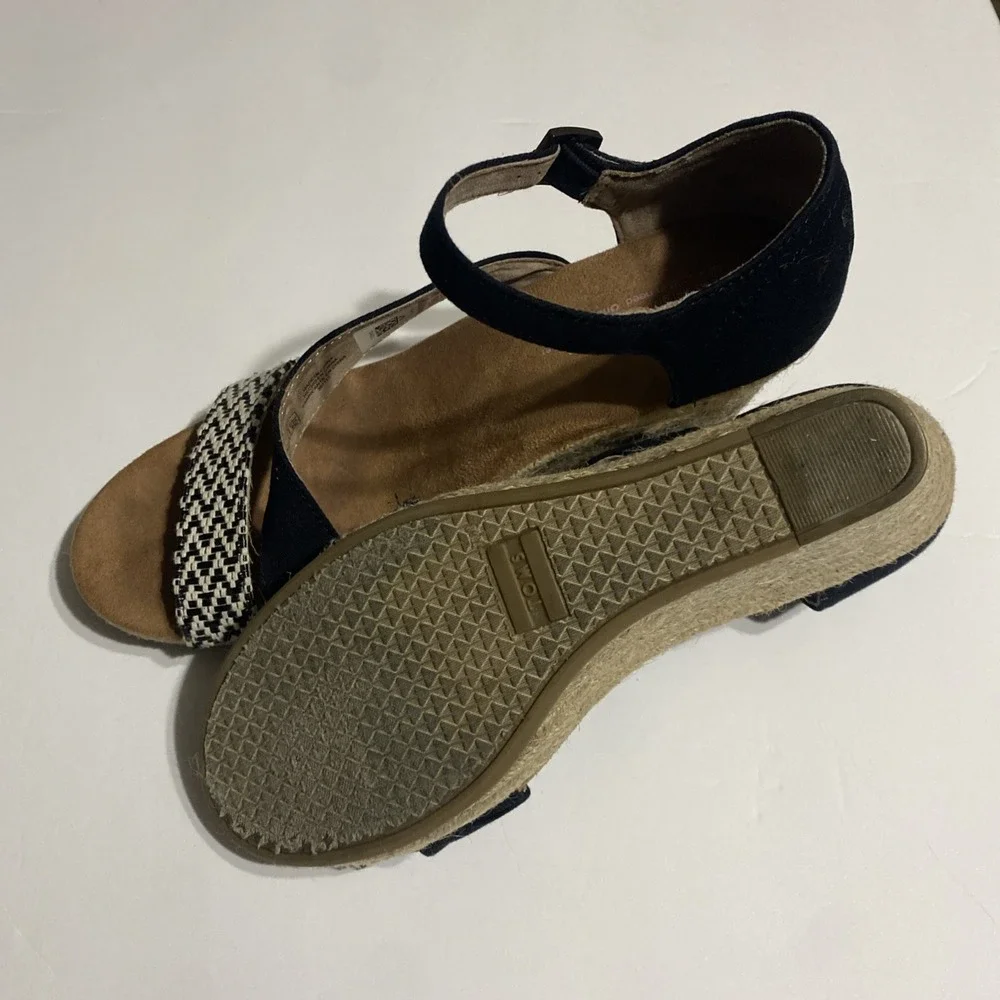 Toms‎ Clarissa Espadrille Women's Size 9 Black White Woven Rope Wedge Sandals